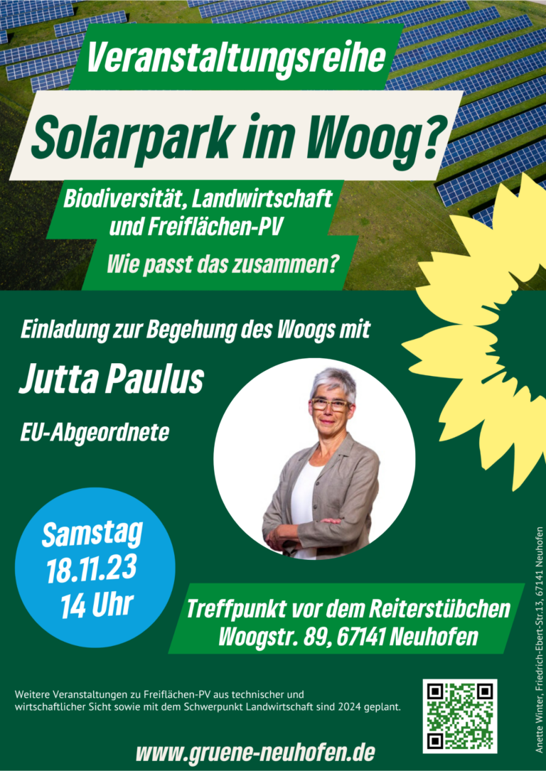 Veranstaltungsreihe: Solarpark im Woog? – Öffentliche Begehung mit Jutta Paulus